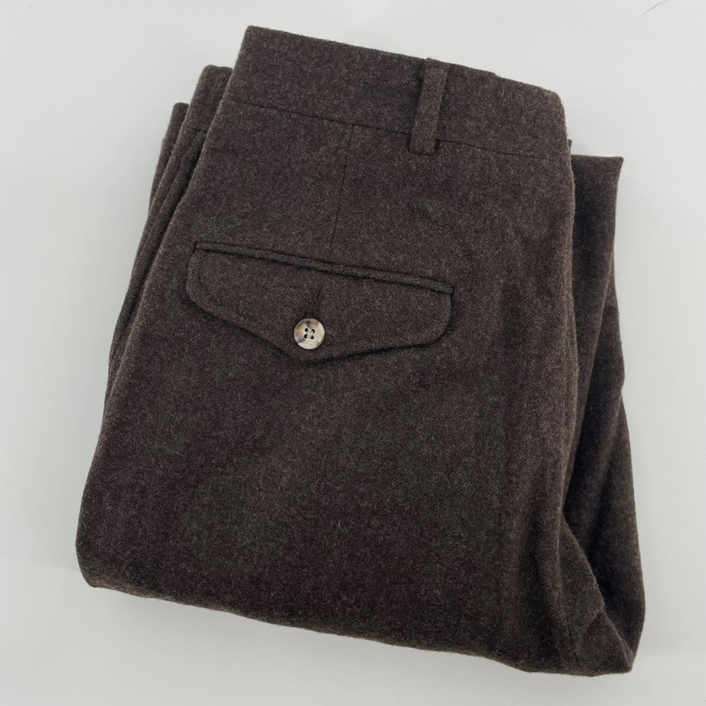 Brooks Brothers Brooksgate Men's Brown Wool Flannel Pleated Trousers Dress Pants